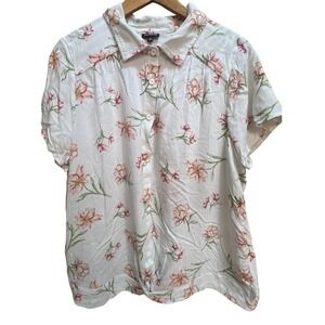 Torrid Women White Floral Rayon Button Up Twist Front Blouse Top Plus Size 2